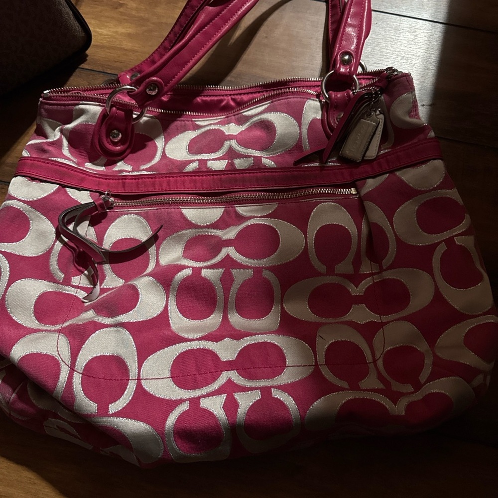 Stylish Pink and White Coach Tote Bag